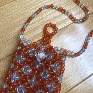 Handmade Orange and White Beaded Mini Bag